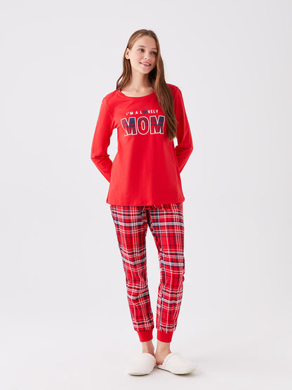 Crew Neck Printed Long Sleeve Women's Pajama Set