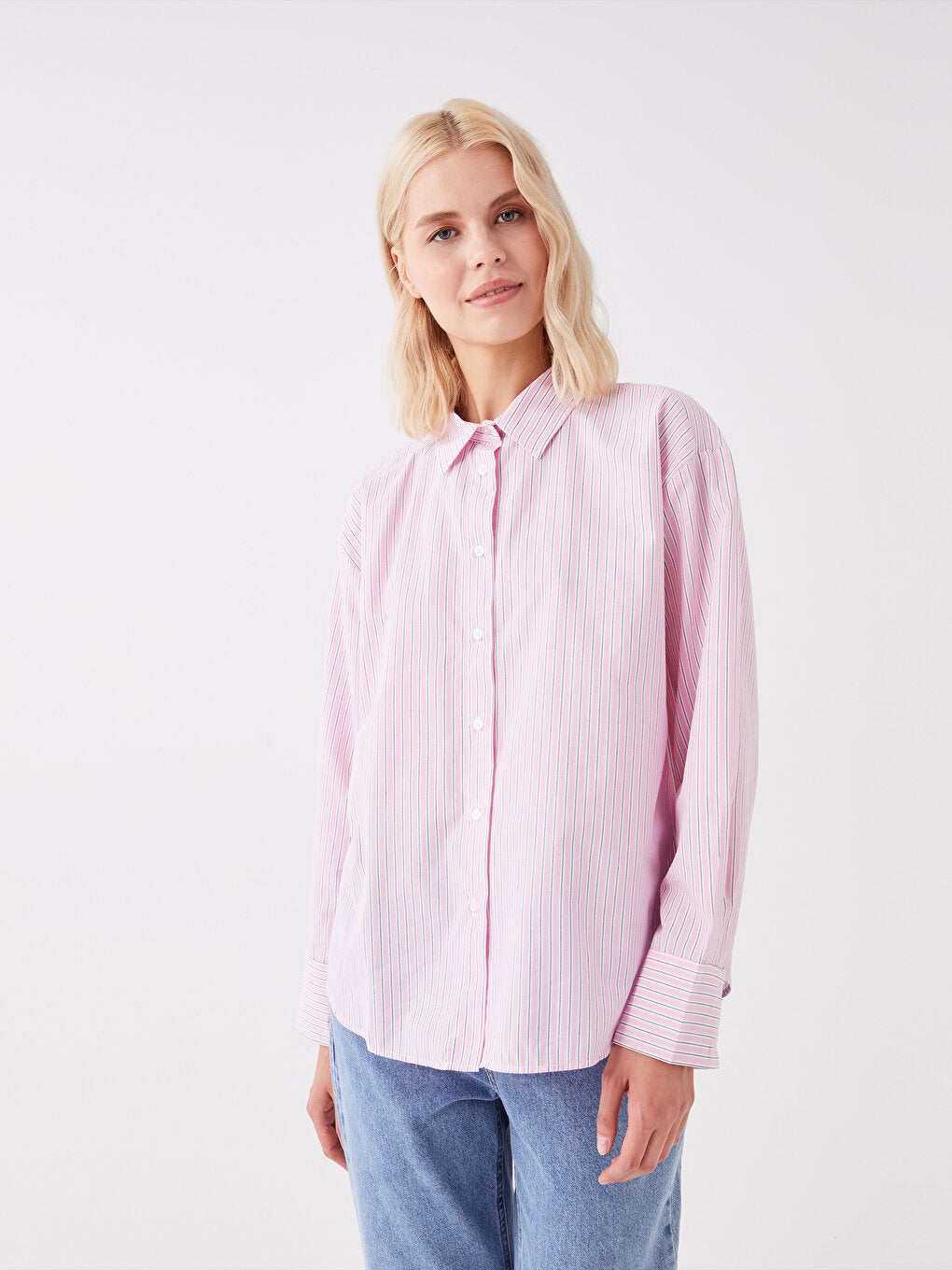 Striped Long Sleeve Poplin Women's Shirt