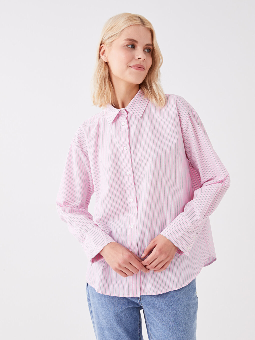 Striped Long Sleeve Poplin Women's Shirt