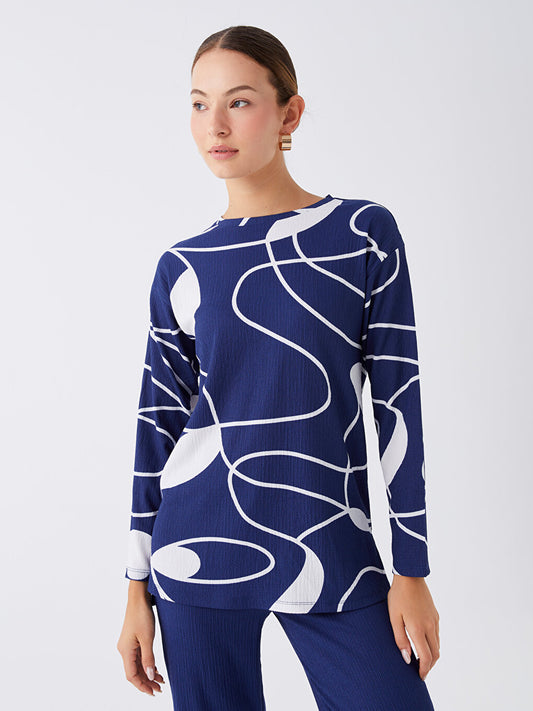 Crew Neck Printed Long Sleeve Women's Tunic