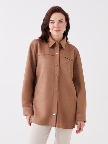 Plain Long Sleeve Suede Look Women's Shirt Jacket