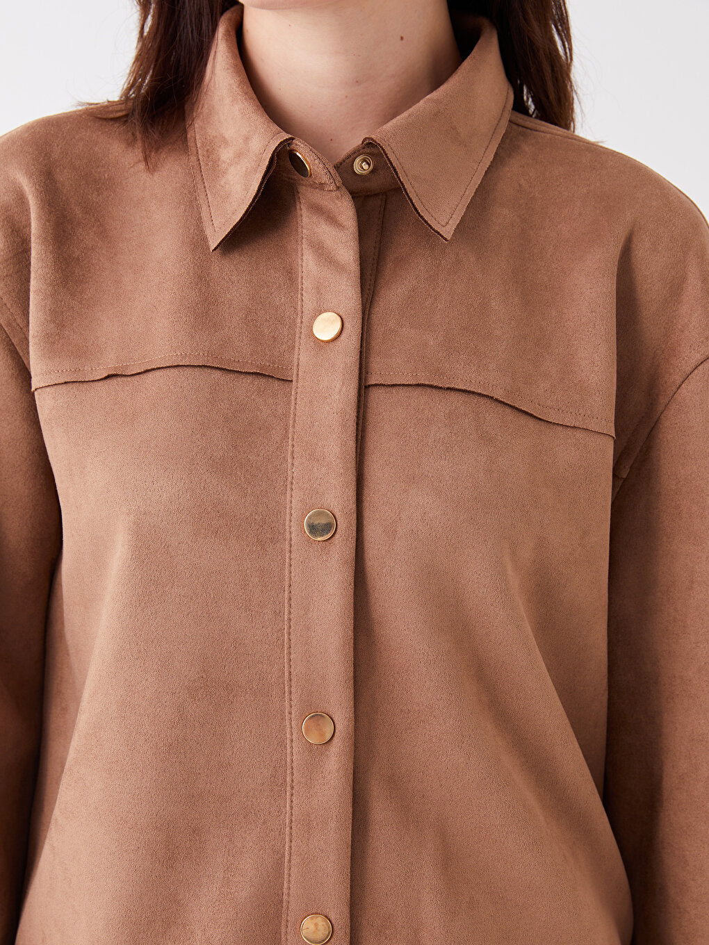 Plain Long Sleeve Suede Look Women's Shirt Jacket