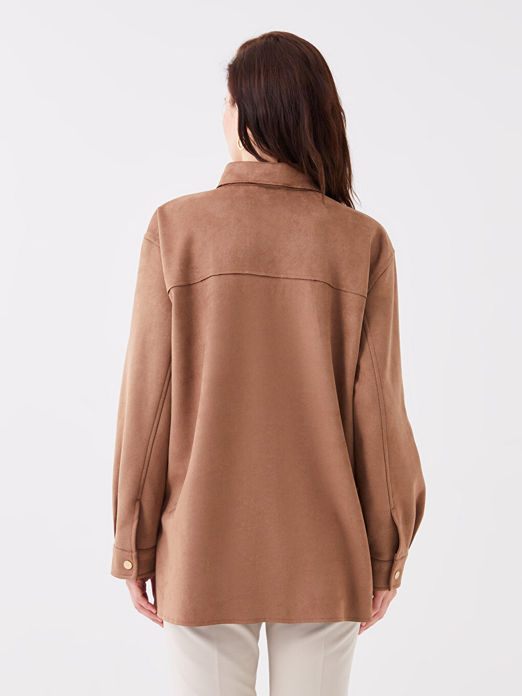 Plain Long Sleeve Suede Look Women's Shirt Jacket