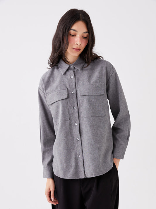 Plain Long Sleeve Oversize Women's Lumberjack Shirt Jacket