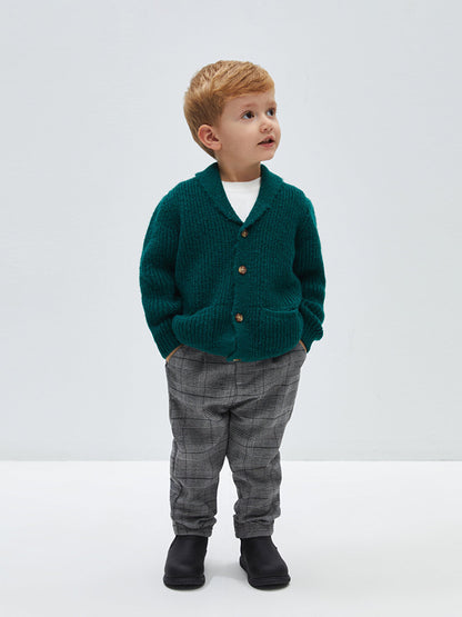 Plaid Patterned Baby Boy Trousers with Elastic Waist