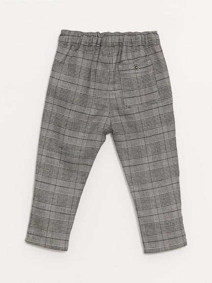 Plaid Patterned Baby Boy Trousers with Elastic Waist