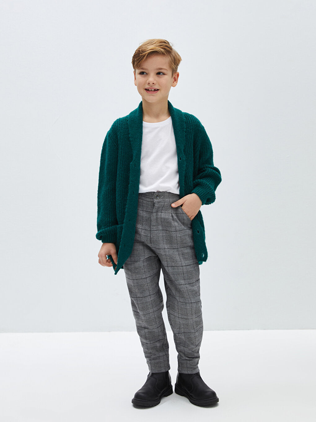 Plaid Boy's Trousers with Elastic Waist