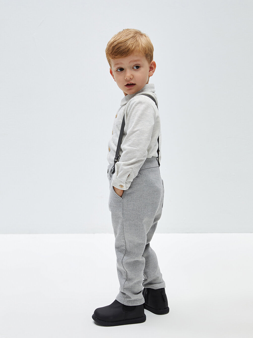 Basic Baby Boy Trousers and Suspenders 2-Piece Set