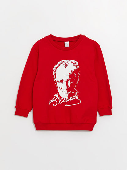 Crew Neck Long Sleeve Atatürk Printed and Signed Baby Boy Sweatshirt