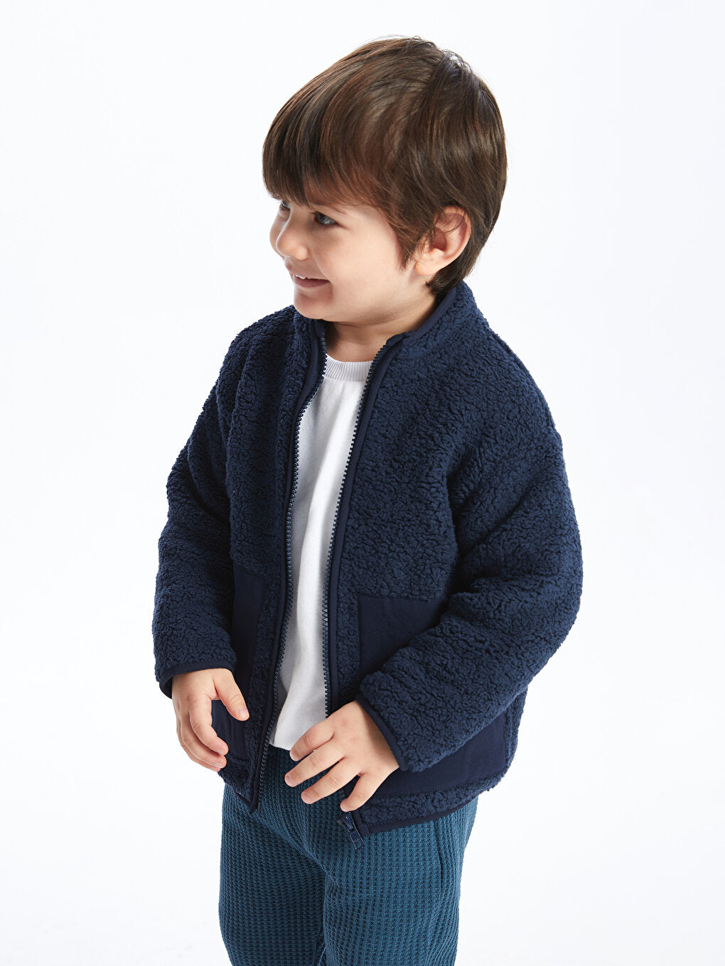 High Collar Long Sleeve Plush Baby Boy Zipper Sweatshirt