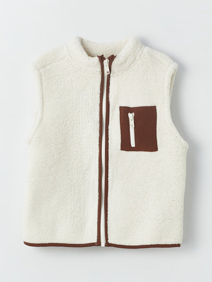 Stand-up Collar Color Block Plush Baby Boy Vest