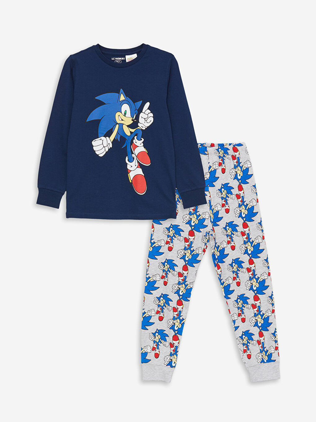 Crew Neck Sonic Printed Long Sleeve Boys' Pajama Set