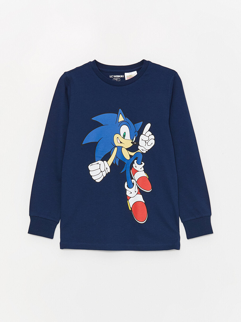 Crew Neck Sonic Printed Long Sleeve Boys' Pajama Set