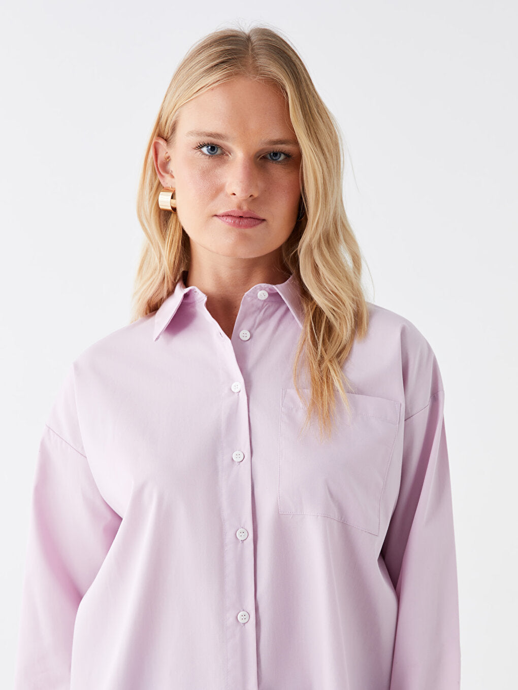 Plain Long Sleeve Oversize Poplin Women's Shirt