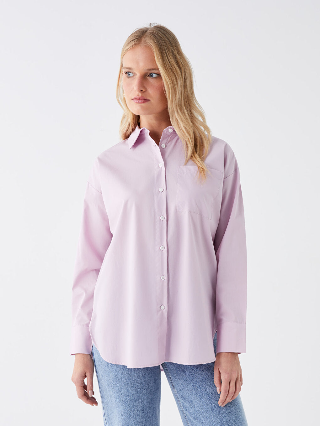 Plain Long Sleeve Oversize Poplin Women's Shirt