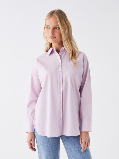 Plain Long Sleeve Oversize Poplin Women's Shirt