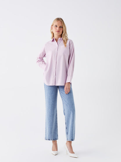 Plain Long Sleeve Oversize Poplin Women's Shirt