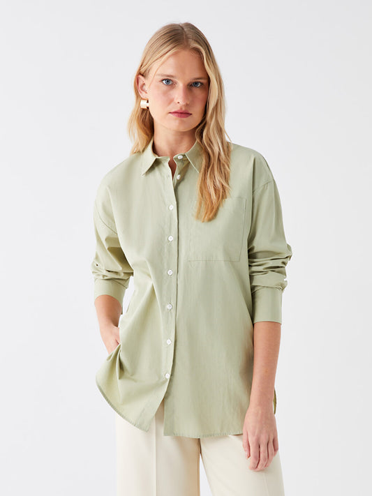 Plain Long Sleeve Oversize Poplin Women's Shirt