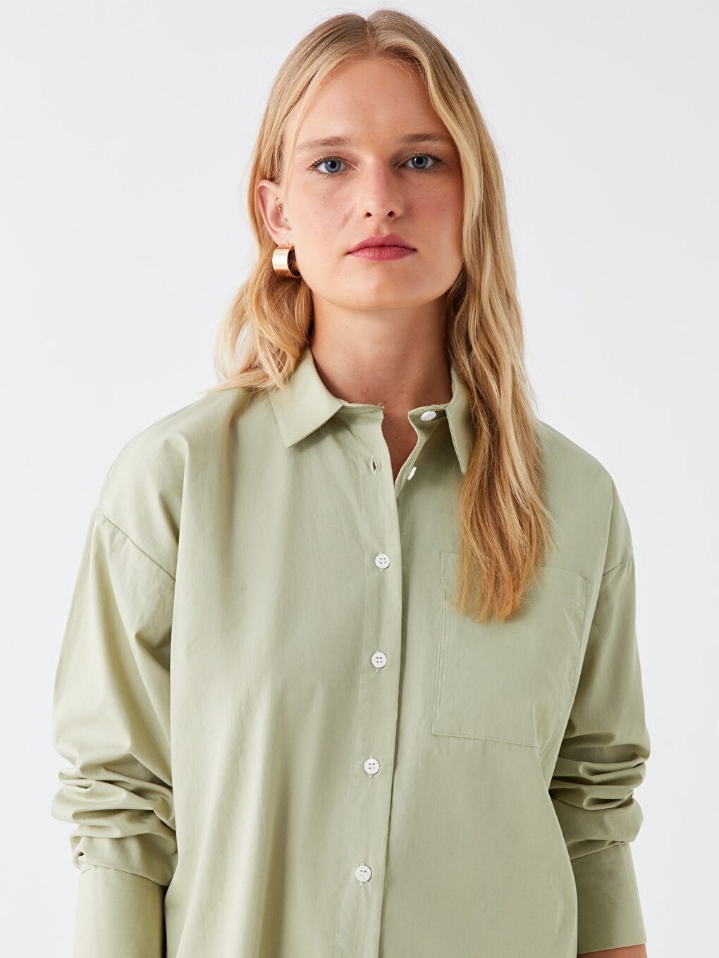 Plain Long Sleeve Oversize Poplin Women's Shirt