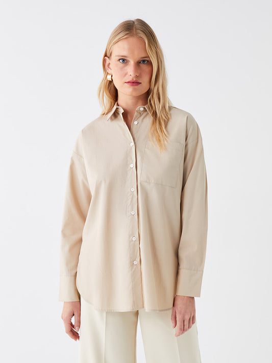 Plain Long Sleeve Oversize Poplin Women's Shirt