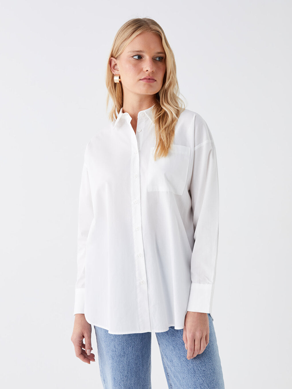 Plain Long Sleeve Oversize Poplin Women's Shirt