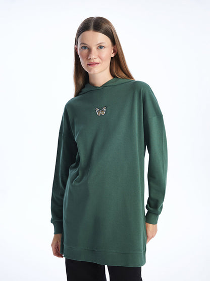 Hooded Embroidered Long Sleeve Women's Sweatshirt Tunic