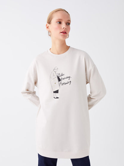 Crew Neck Printed Long Sleeve Women's Sweatshirt Tunic