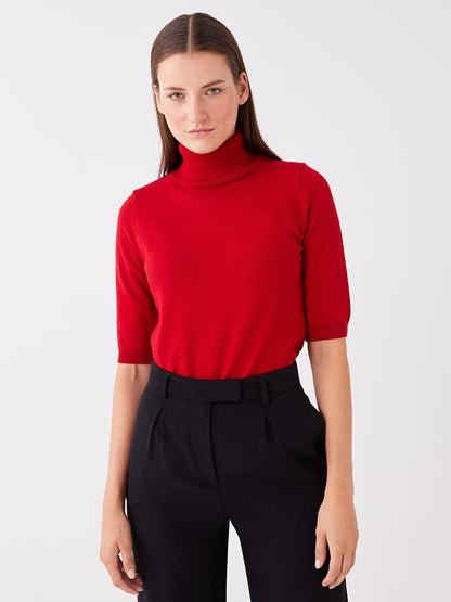 Turtleneck Plain Short Sleeve Women's Knitwear Sweater