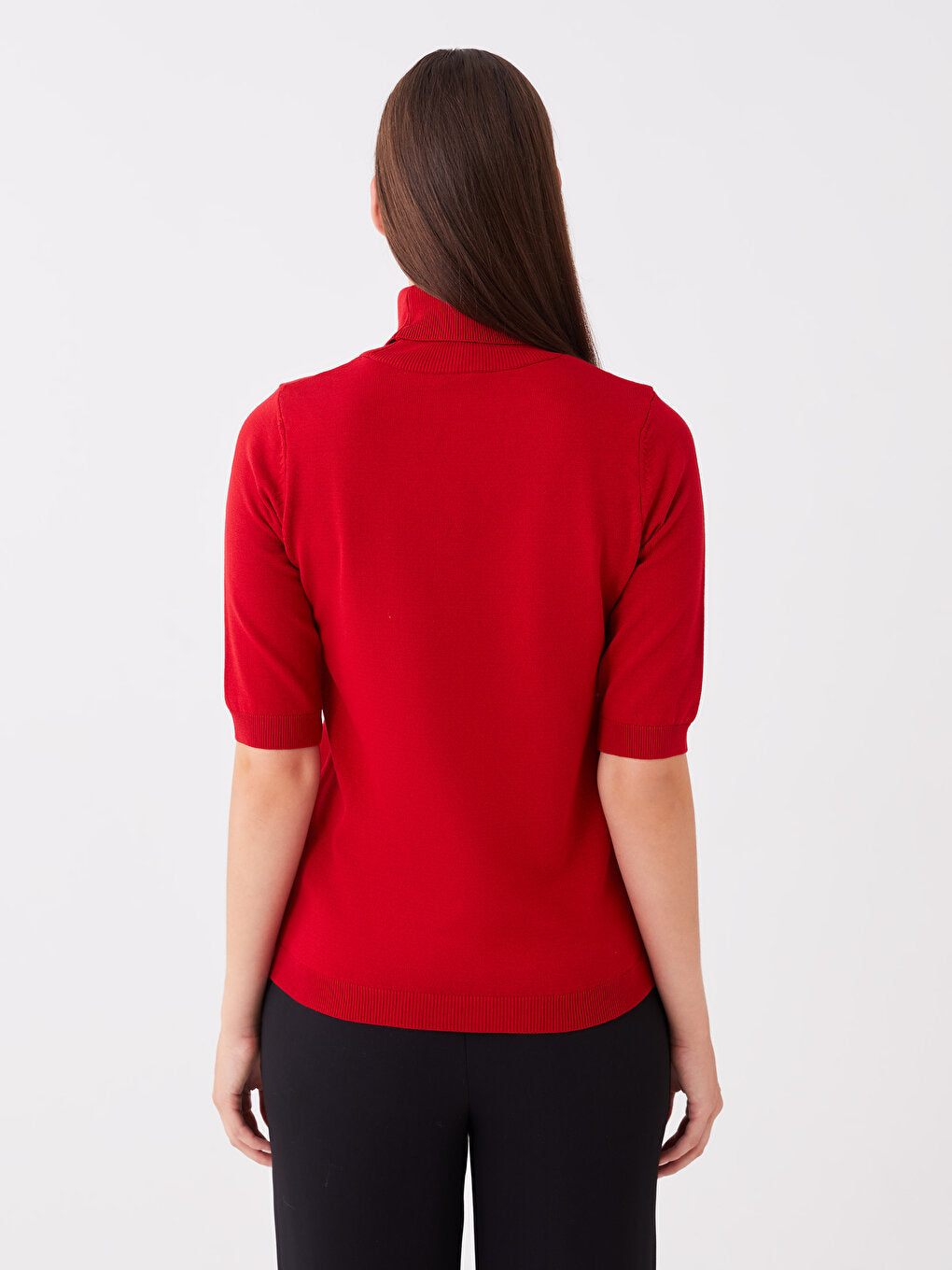 Turtleneck Plain Short Sleeve Women's Knitwear Sweater