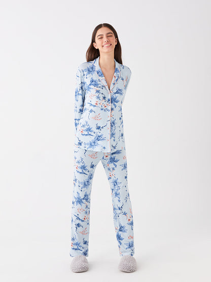 Shirt Collar Floral Long Sleeve Women's Pajama Set