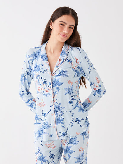 Shirt Collar Floral Long Sleeve Women's Pajama Set