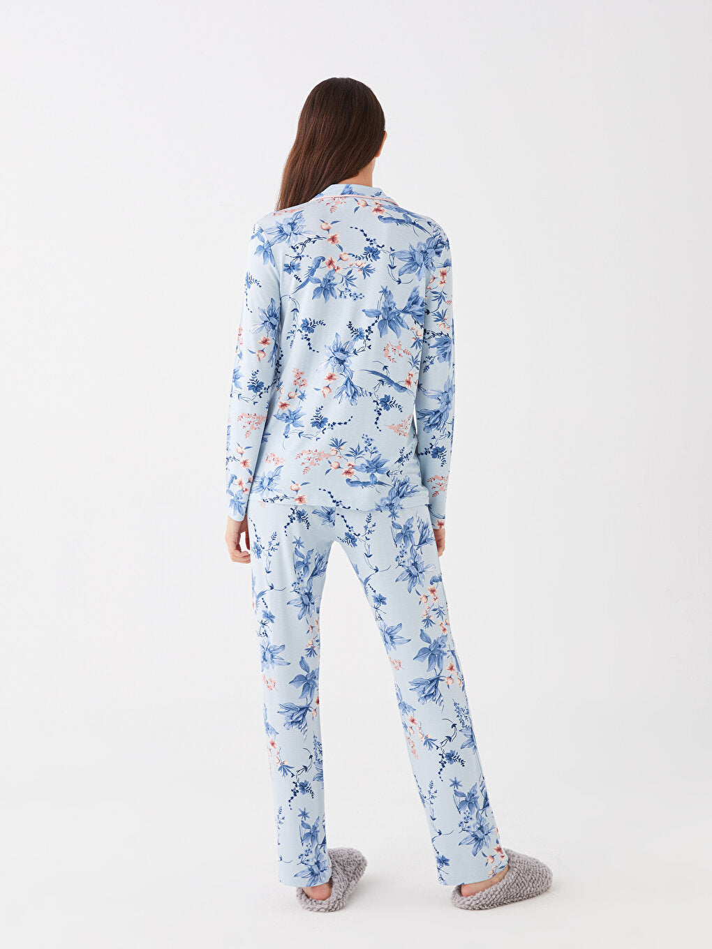 Shirt Collar Floral Long Sleeve Women's Pajama Set