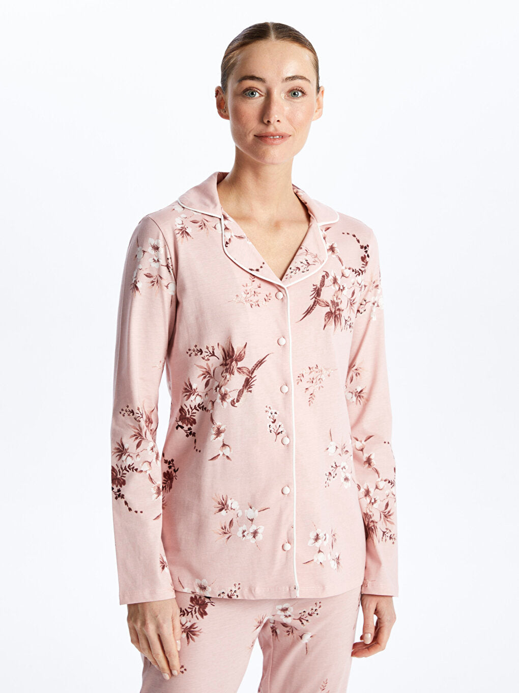 Shirt Collar Floral Long Sleeve Women's Pajama Set