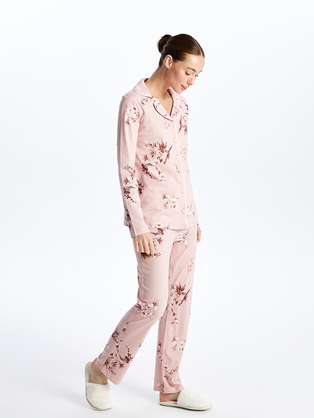 Shirt Collar Floral Long Sleeve Women's Pajama Set