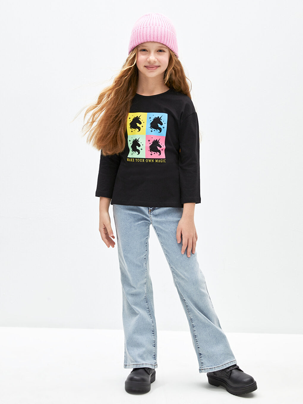 Crew Neck Printed Long Sleeve Girl's T-Shirt