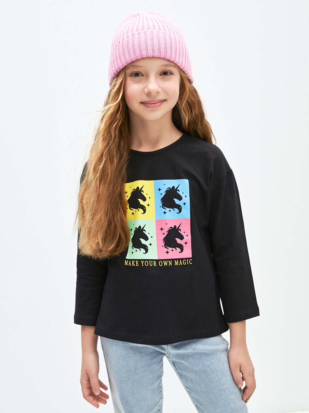 Crew Neck Printed Long Sleeve Girl's T-Shirt