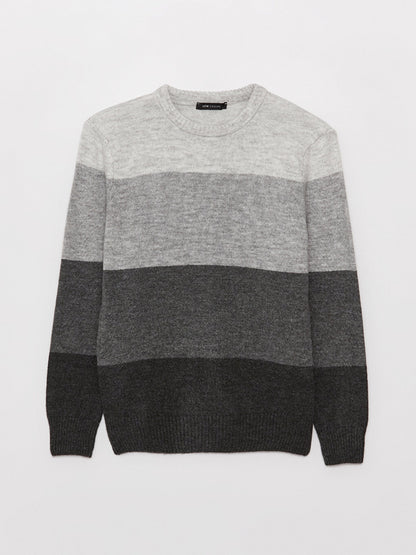 Crew Neck Long Sleeve Color Block Men's Knitwear Sweater