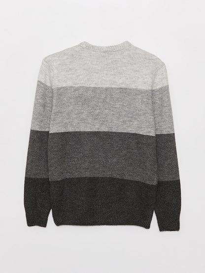 Crew Neck Long Sleeve Color Block Men's Knitwear Sweater