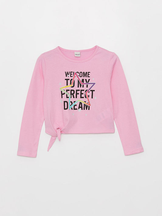 Crew Neck Printed Long Sleeve Girls' T-Shirt