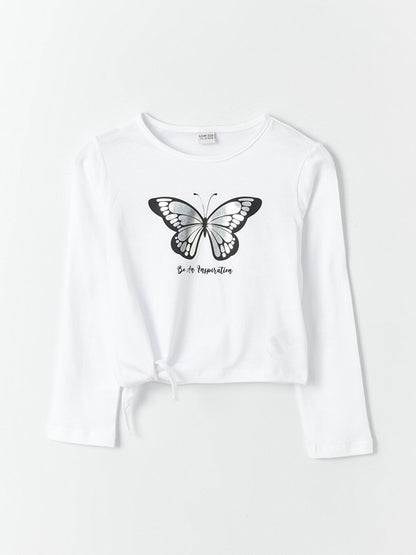 Crew Neck Printed Long Sleeve Girls' T-Shirt