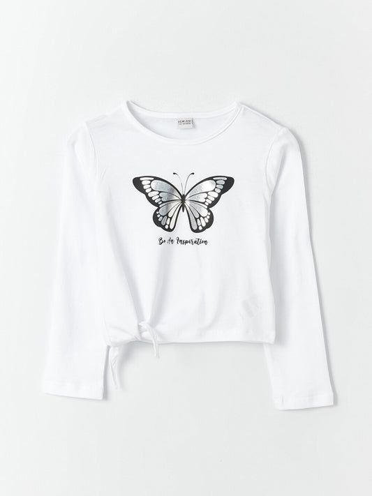 Crew Neck Printed Long Sleeve Girls' T-Shirt