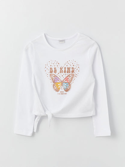 Crew Neck Printed Long Sleeve Girl's T-Shirt