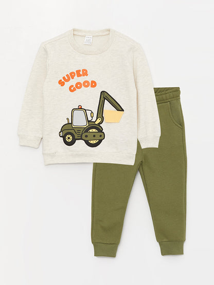 Crew Neck Long Sleeve Printed Baby Boy Sweatshirt and Sweatpants 2-Piece Set