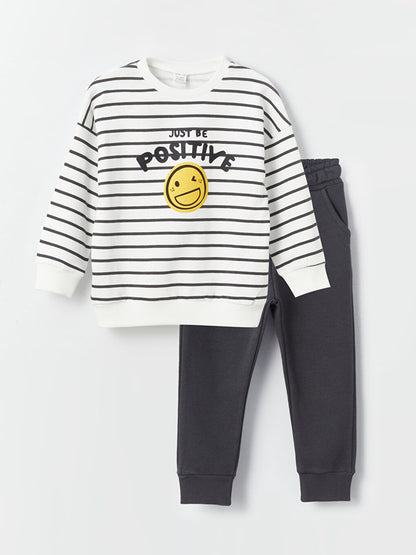 Crew Neck Long Sleeve Printed Baby Boy Sweatshirt and Sweatpants 2-Piece Set