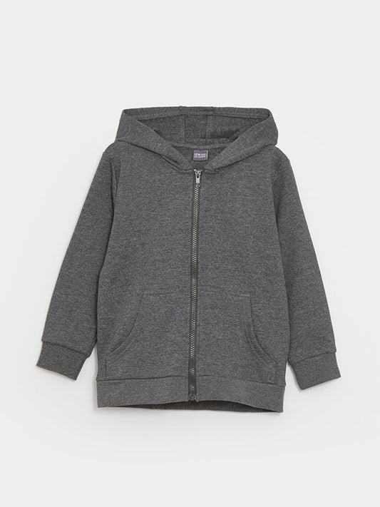 Hooded Basic Long Sleeve Boy's Zipper Sweatshirt