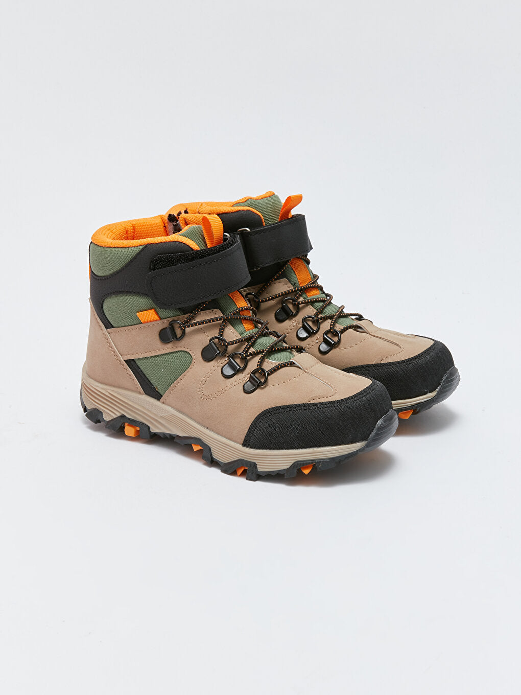 Color Blocked Boy's Trekking Boots with Laces and Velcro