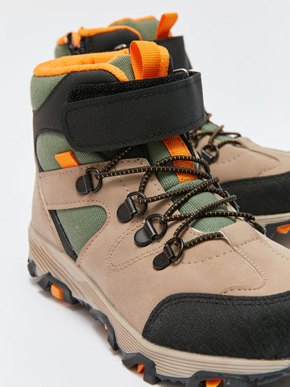 Color Blocked Boy's Trekking Boots with Laces and Velcro