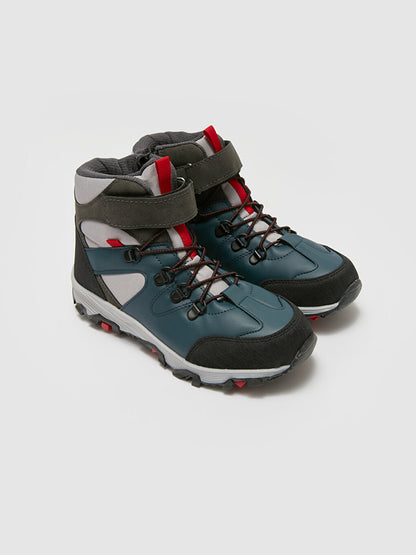 Color Blocked Boy's Trekking Boots with Laces and Velcro