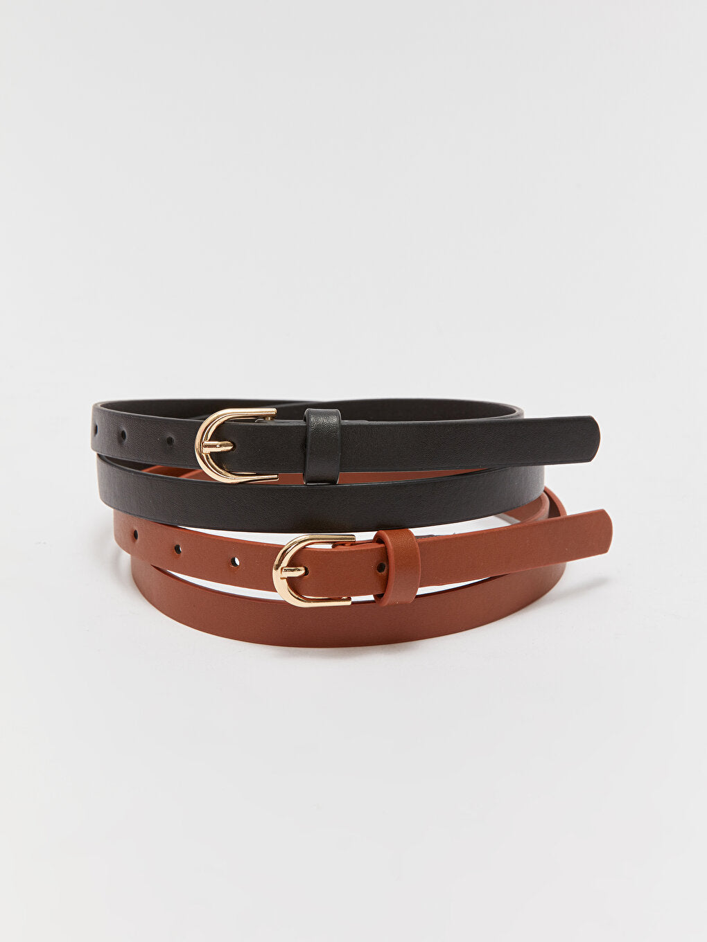 Leather Look Thin Women's Belt 2 Pack