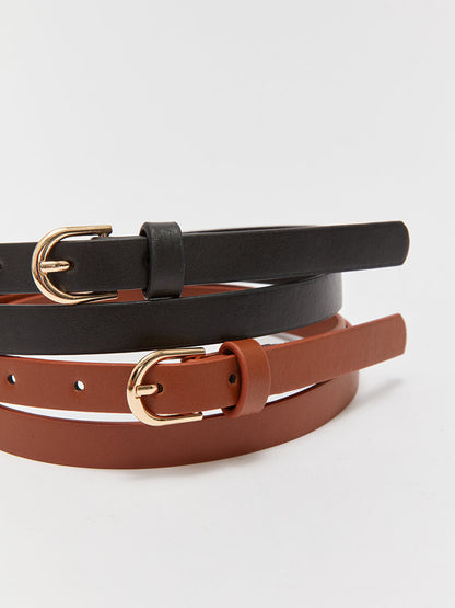 Leather Look Thin Women's Belt 2 Pack